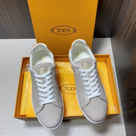Tods Calf Leather Casual Sneakers For Men Gray