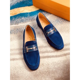 Tods Velvet Leather Casual Business Shoes For Men Blue