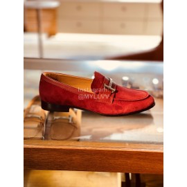Tods Velvet Leather Casual Business Shoes For Men Wine Red