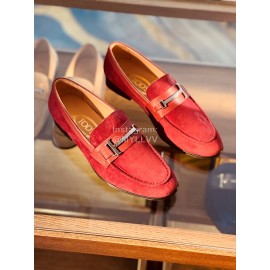 Tods Velvet Leather Casual Business Shoes For Men Wine Red