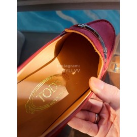 Tods Velvet Leather Casual Business Shoes For Men Wine Red