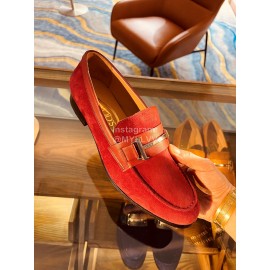 Tods Velvet Leather Casual Business Shoes For Men Wine Red