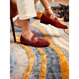 Tods Velvet Leather Casual Business Shoes For Men Wine Red