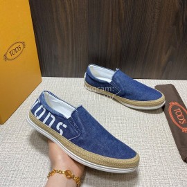 Tods Denim Woven Hemp Rope Casual Shoes For Men Blue