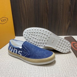 Tods Denim Woven Hemp Rope Casual Shoes For Men Blue