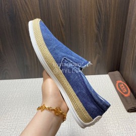 Tods Denim Woven Hemp Rope Casual Shoes For Men Blue