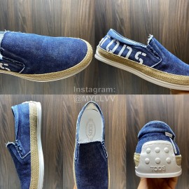 Tods Denim Woven Hemp Rope Casual Shoes For Men Blue