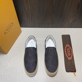Tods Denim Woven Hemp Rope Casual Shoes For Men Black