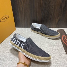Tods Denim Woven Hemp Rope Casual Shoes For Men Black