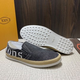 Tods Denim Woven Hemp Rope Casual Shoes For Men Black