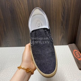 Tods Denim Woven Hemp Rope Casual Shoes For Men Black