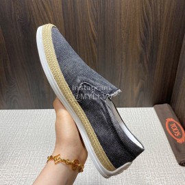 Tods Denim Woven Hemp Rope Casual Shoes For Men Black