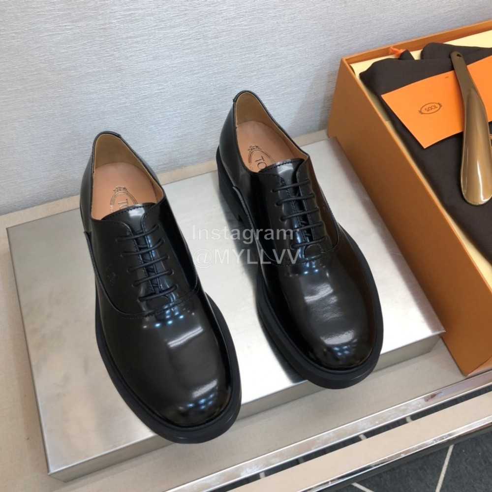 Tods Oil Wax Cowhide Lace Up Loafers For Men Black