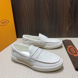 Tods Soft Split Leather Casual Shoes For Men White