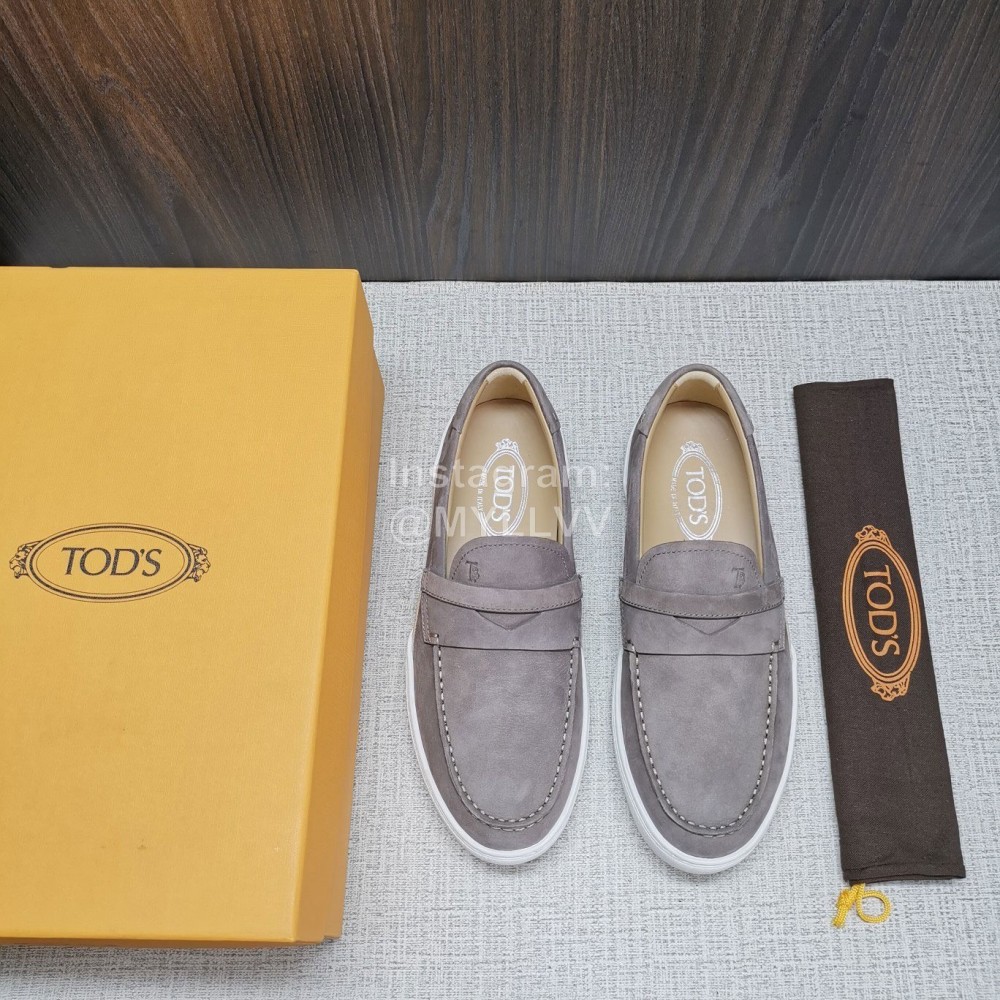 Tods Soft Velvet Leather Casual Shoes For Men Gray