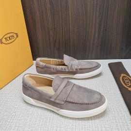 Tods Soft Velvet Leather Casual Shoes For Men Gray