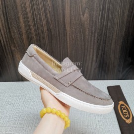 Tods Soft Velvet Leather Casual Shoes For Men Gray