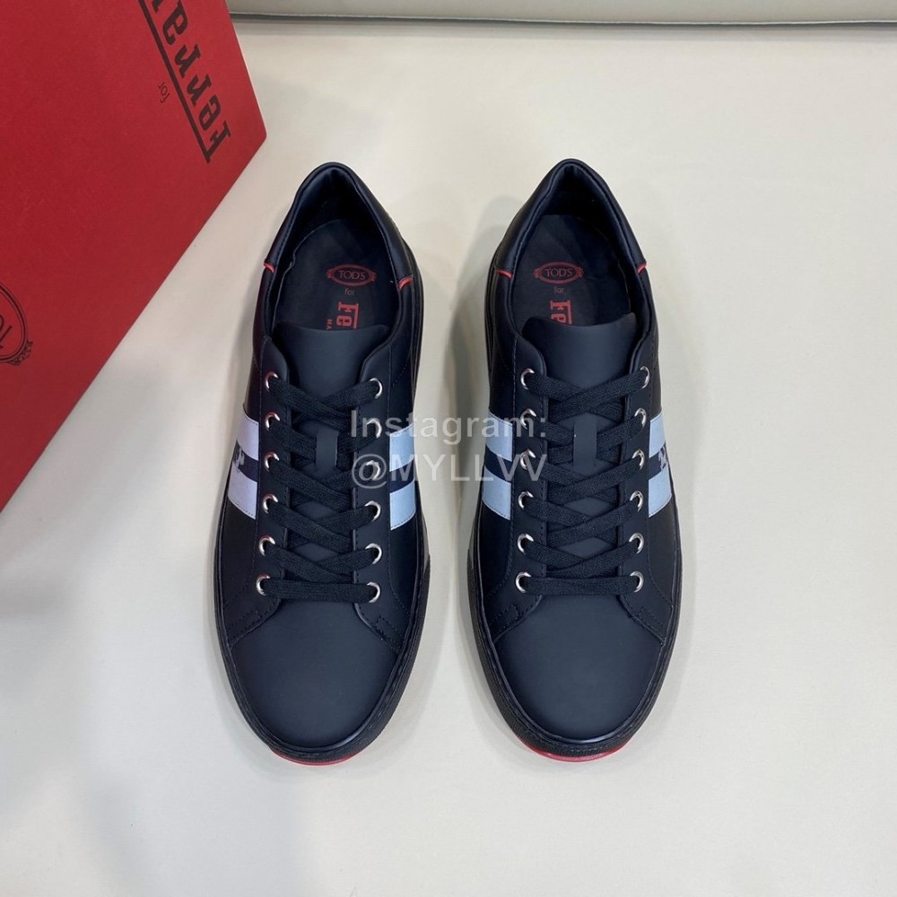 Tods New Calf Leather Lace Up Casual Sneakers For Men Black