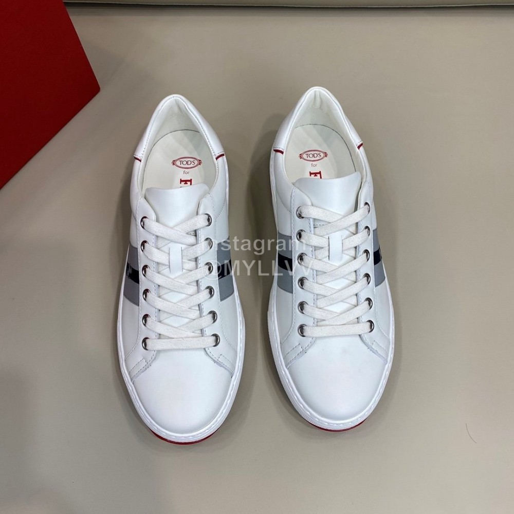 Tods New Calf Leather Lace Up Casual Sneakers For Men White