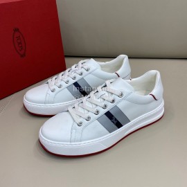 Tods New Calf Leather Lace Up Casual Sneakers For Men White