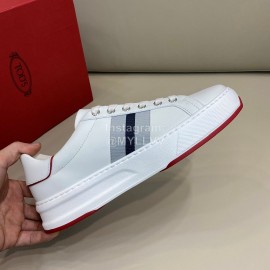 Tods New Calf Leather Lace Up Casual Sneakers For Men White