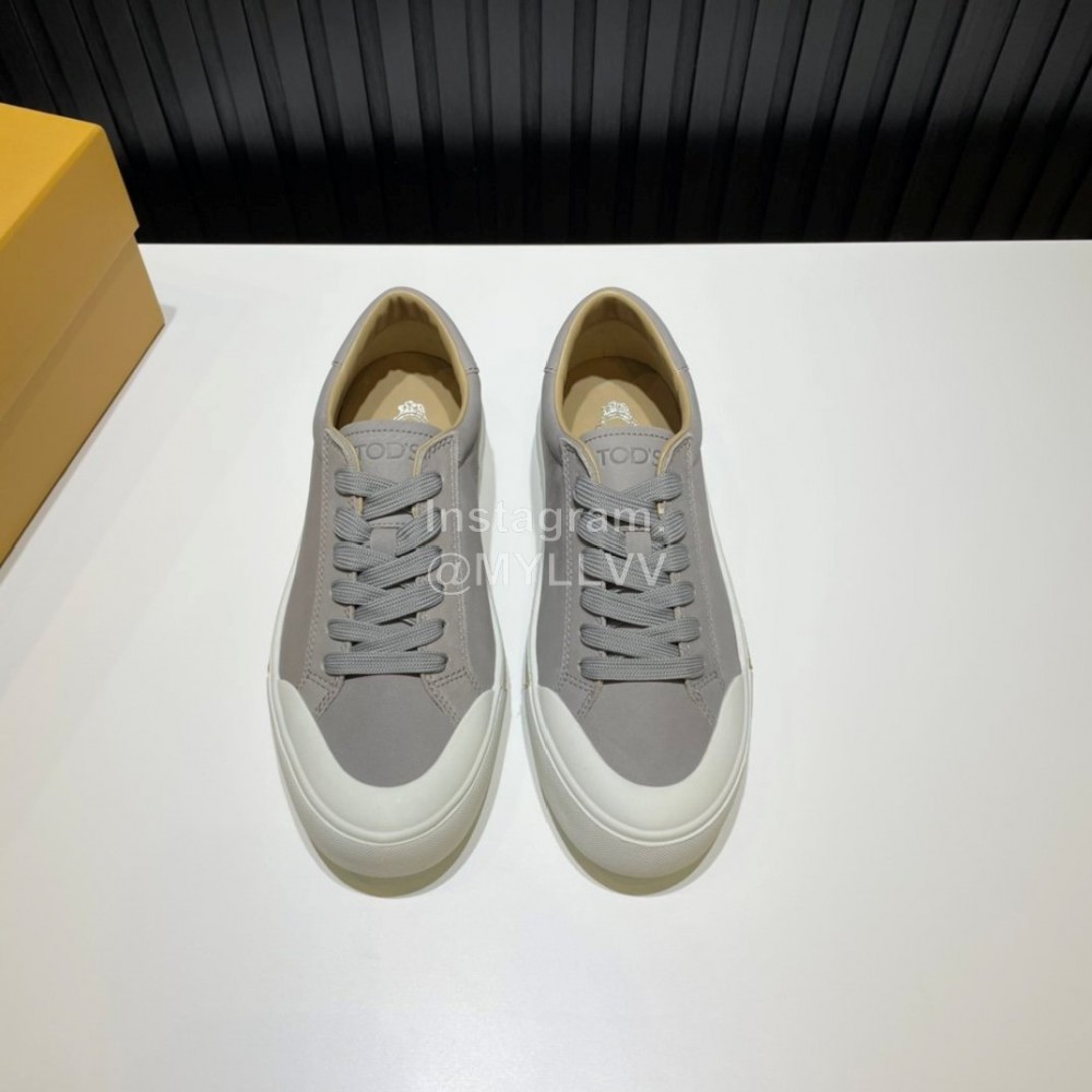 Tods Calf Leather Lace Up Leisure Sneakers For Men Gray