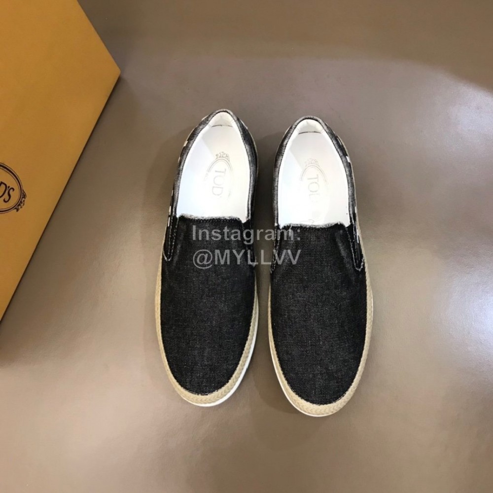 Tods Denim Woven Hemp Rope Casual Loafers For Men Black