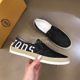 Tods Denim Woven Hemp Rope Casual Loafers For Men Black