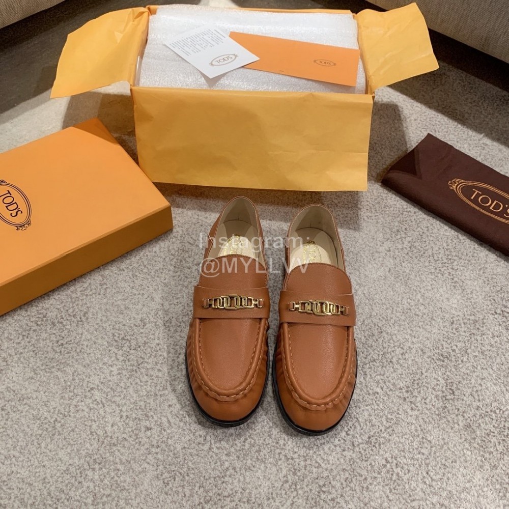 Tods Autumn Retro Calf Leather Shoes For Women Brown