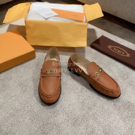 Tods Autumn Retro Calf Leather Shoes For Women Brown