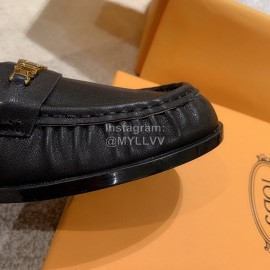 Tods Autumn Retro Calf Leather Shoes For Women Black