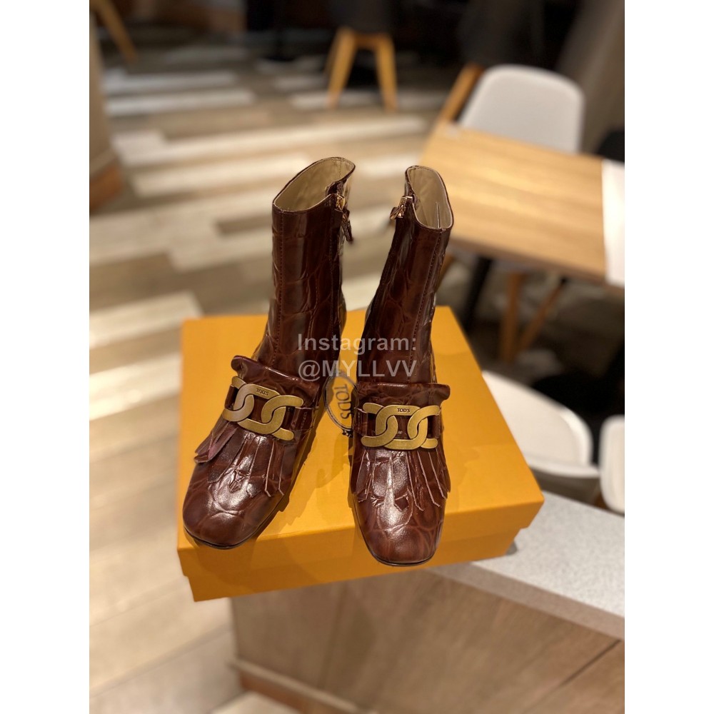 Tods Winter Calf Tassel Retro Boots For Women Brown
