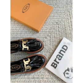 Tods Winter Calf Tassel Thick Soled Shoes For Women Black