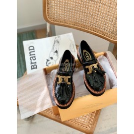 Tods Winter Calf Tassel Thick Soled Shoes For Women Black