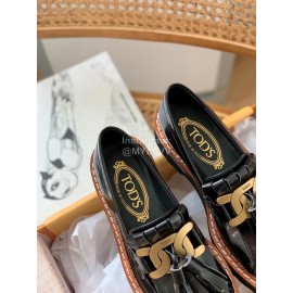 Tods Winter Calf Tassel Thick Soled Shoes For Women Black