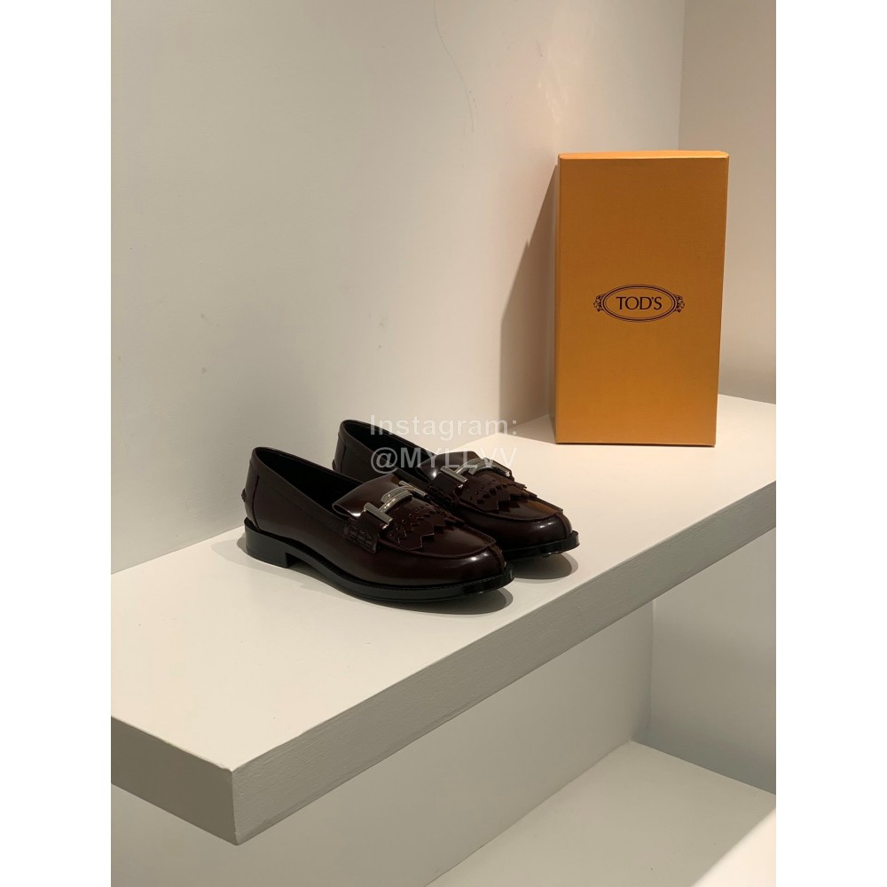 Tods Fashion Tassel Calf Leather Shoes For Women Purplish Red