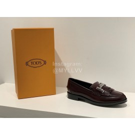 Tods Fashion Tassel Calf Leather Shoes For Women Purplish Red