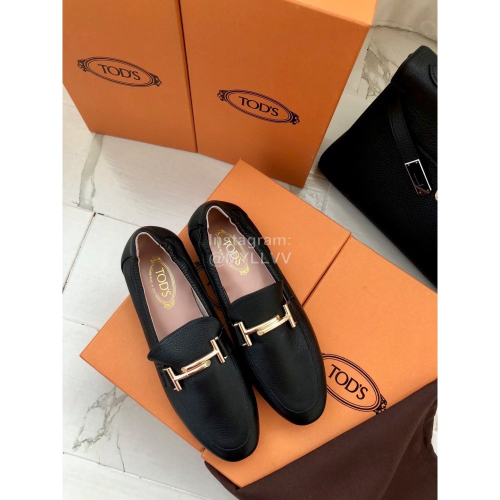 Tods Fashion Litchi Pattern Calf Leather Shoes For Women Black