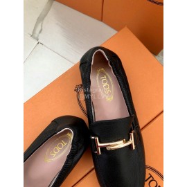 Tods Fashion Litchi Pattern Calf Leather Shoes For Women Black