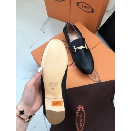 Tods Fashion Litchi Pattern Calf Leather Shoes For Women Black
