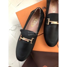 Tods Fashion Litchi Pattern Calf Leather Shoes For Women Black