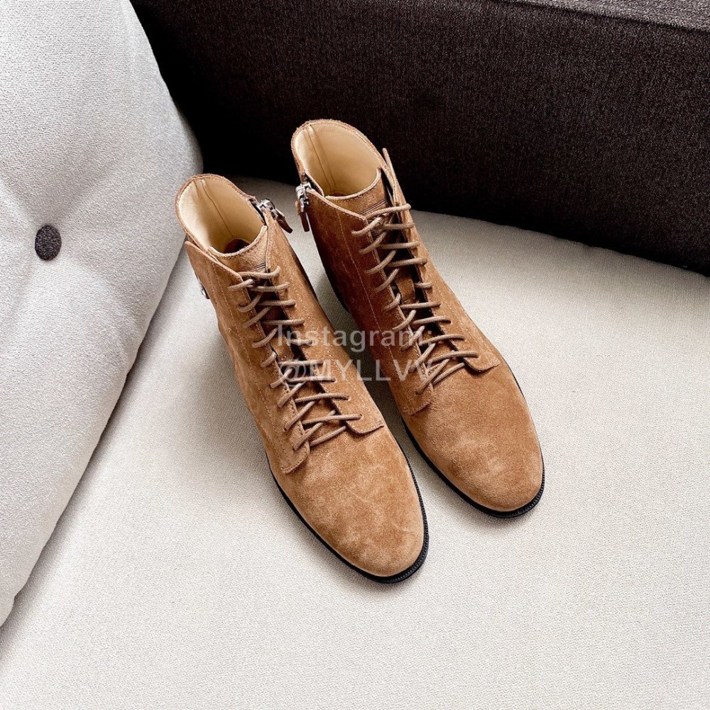 Tods Autumn Winter Velvet Lace Up Short Boots For Women Brown