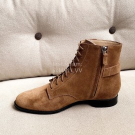 Tods Autumn Winter Velvet Lace Up Short Boots For Women Brown