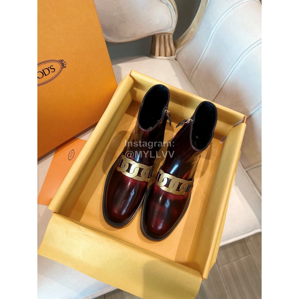Tods Autumn Winter Calf Short Boots For Women Wine Red