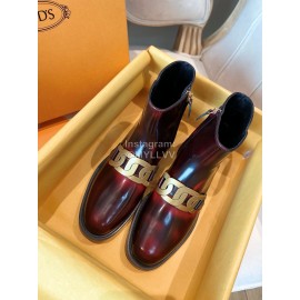 Tods Autumn Winter Calf Short Boots For Women Wine Red
