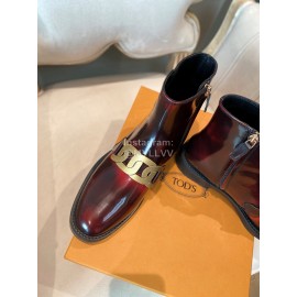 Tods Autumn Winter Calf Short Boots For Women Wine Red