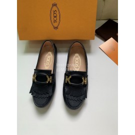 Tods Fashion Calf Leather Tassel Shoes For Women Black