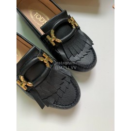 Tods Fashion Calf Leather Tassel Shoes For Women Black