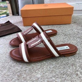 Tods Summer Fashion Flat Heel Slippers For Women Coffee