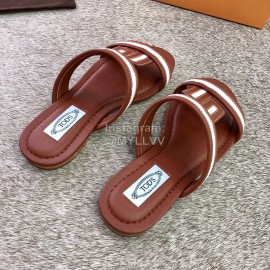 Tods Summer Fashion Flat Heel Slippers For Women Coffee